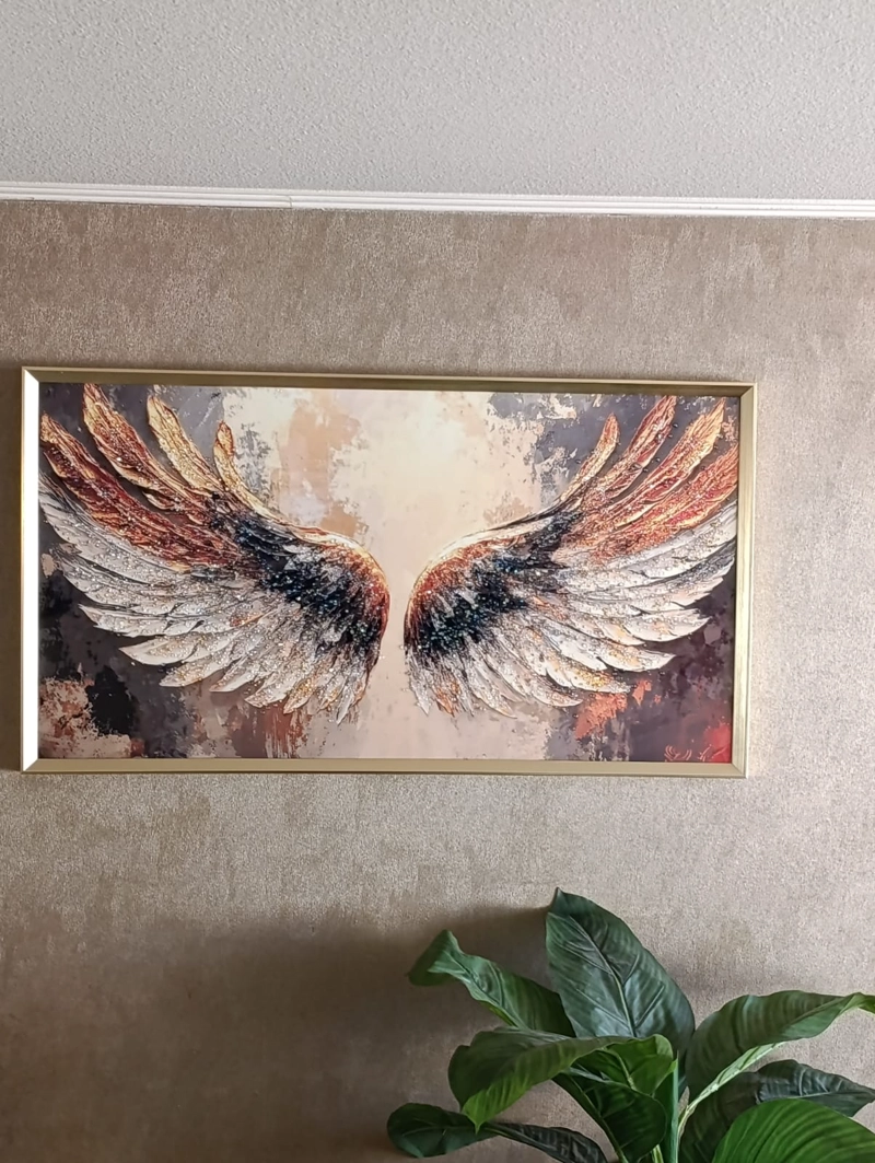 CUADRO ALAS DE ANGEL DIAMANTE, MARCO DORADO 110X60X3CM - 4