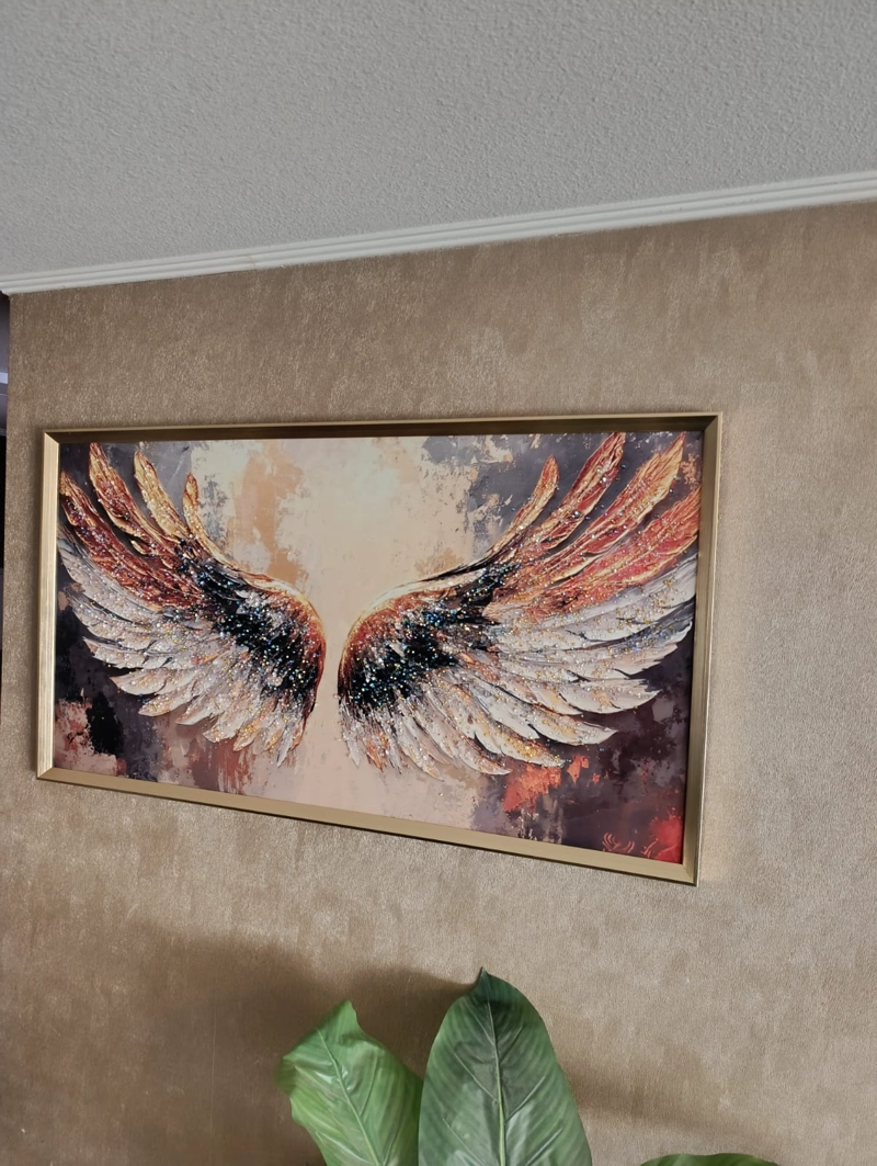CUADRO ALAS DE ANGEL DIAMANTE, MARCO DORADO 110X60X3CM - 5