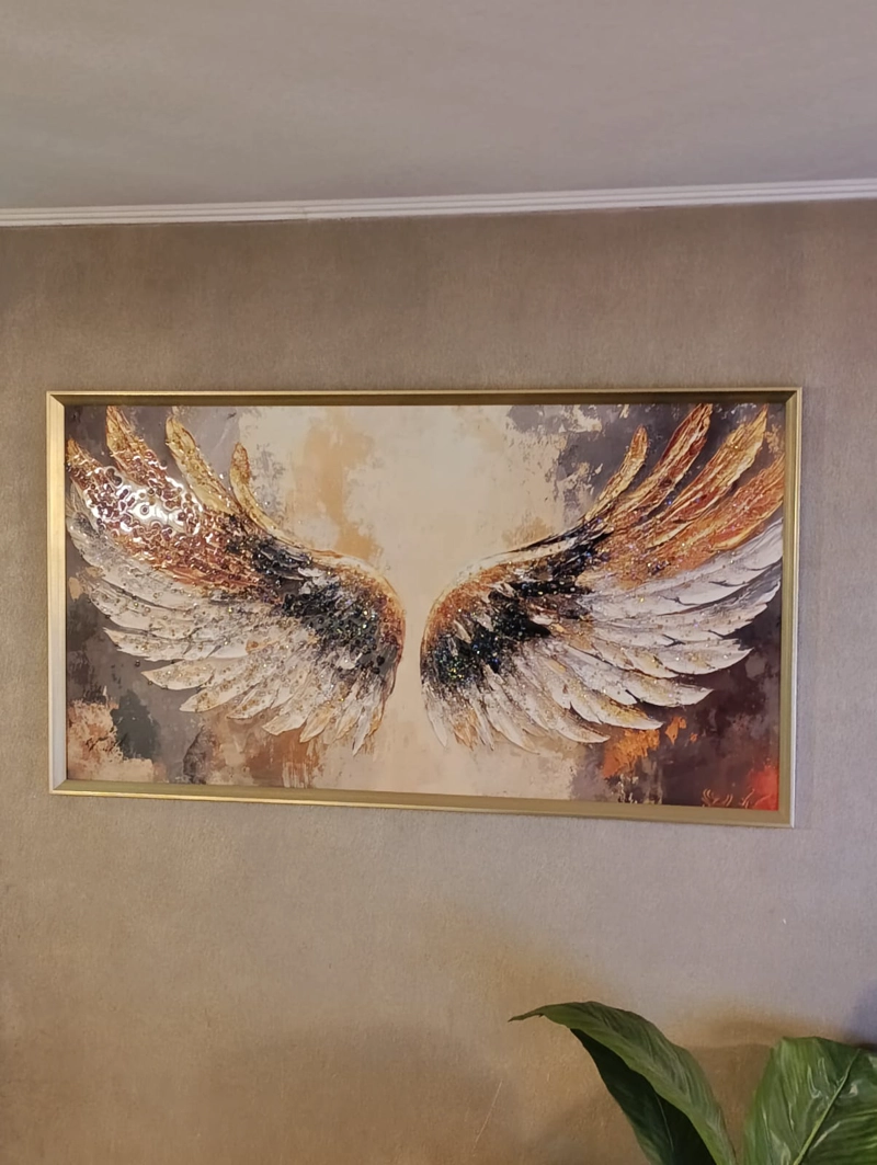 CUADRO ALAS DE ANGEL DIAMANTE, MARCO DORADO 110X60X3CM - 6