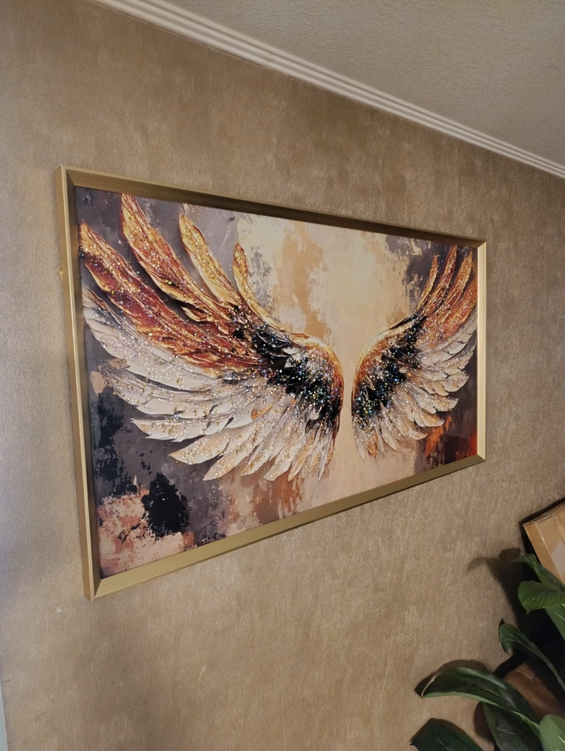 CUADRO ALAS DE ANGEL DIAMANTE, MARCO DORADO 110X60X3CM - 8