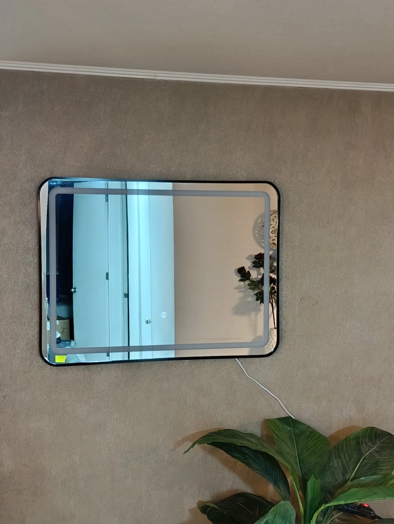 ESPEJO LED RECTANGULAR HORIZONTAL TOUCH 3 TONOS LUZ 80X60 MARCO  NEGRO - 1