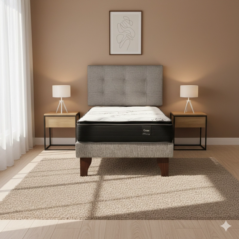 CAMA EUROPEA 1.5 PLAZA 190 PLUS RESPALDO GINEBRA - 1