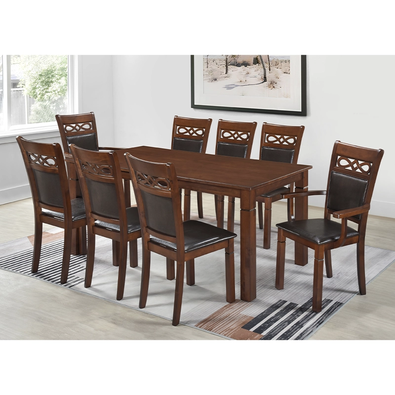 JUEGO DE COMEDOR 6 SILLAS 2 SITIALES MADERA (180x90x76cm) ECOCUERO CAFÉ CAPRI 8 PUESTOS - 1