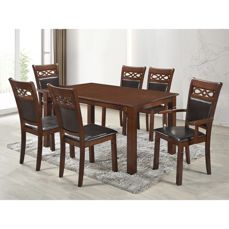 JUEGO DE COMEDOR 4 SILLAS 2 SITIALES MADERA (160x90x76cm) ECOCUERO CAFÉ. CAPRI 6 PUESTOS - 1