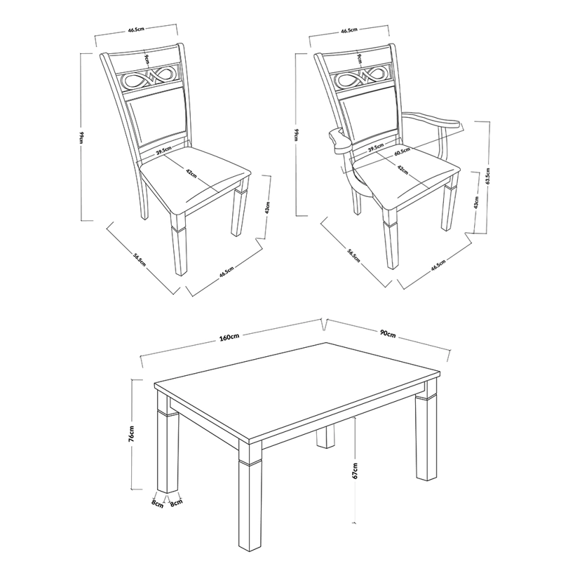 JUEGO DE COMEDOR 4 SILLAS 2 SITIALES MADERA (160x90x76cm) ECOCUERO CAFÉ. CAPRI 6 PUESTOS - 8