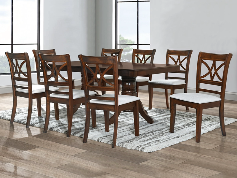 JUEGO DE COMEDOR 8 SILLAS (180x100x76cm) TELA BEIGE. HOLBOX 8 PUESTOS - 1