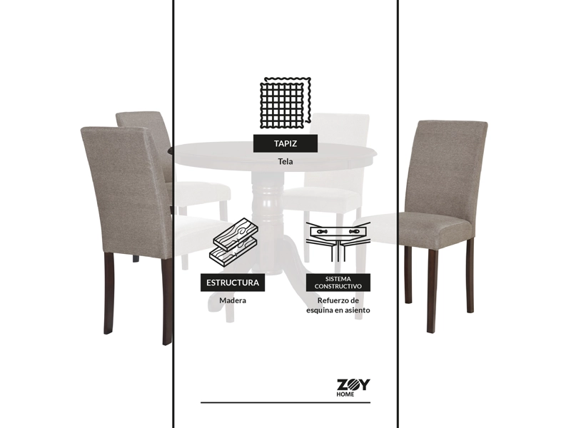 JUEGO DE COMEDOR 4 SILLAS (103x103x76cm) TELA BEIGE. PHUKET 4 PUESTOS - 2