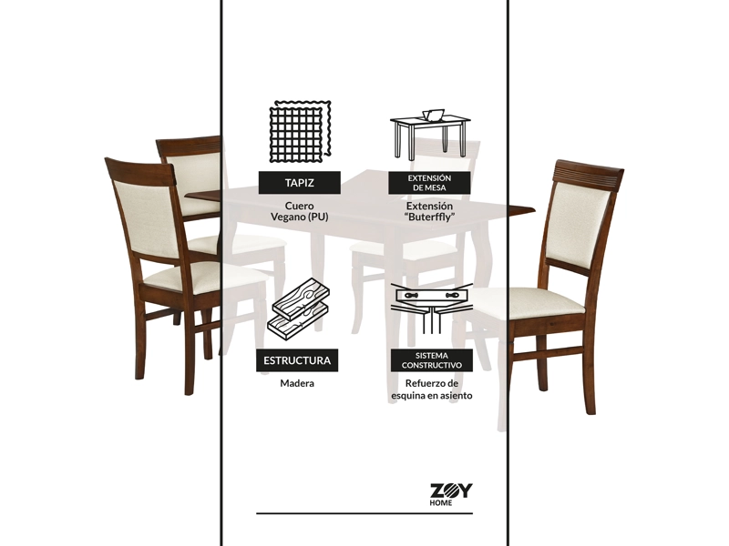 JUEGO DE COMEDOR SANTORINI 4 SILLAS CON EXTENSION - 8