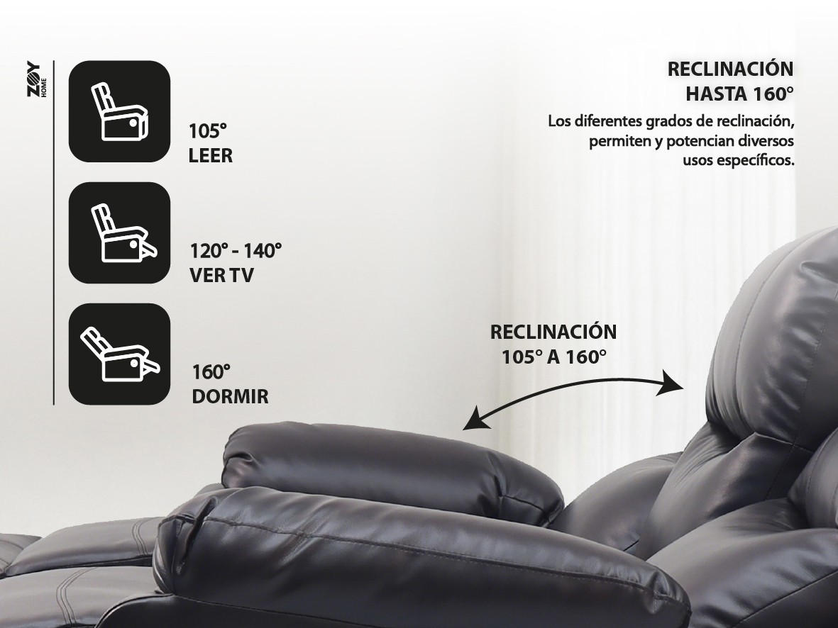 RECLINABLE 3 CUERPOS TABUK PU CAFE  CON POSAVASOS - 2