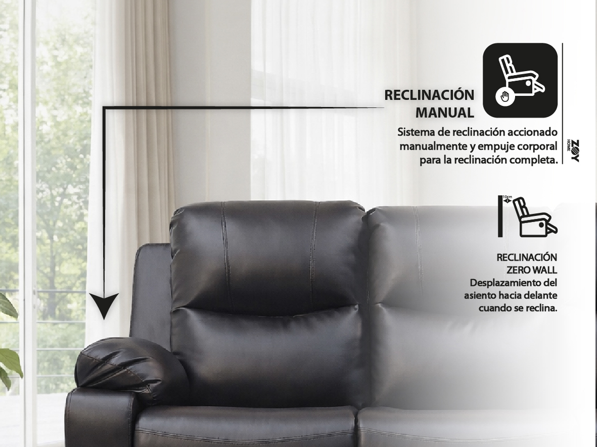 RECLINABLE 3 CUERPOS TABUK PU CAFE  CON POSAVASOS - 3