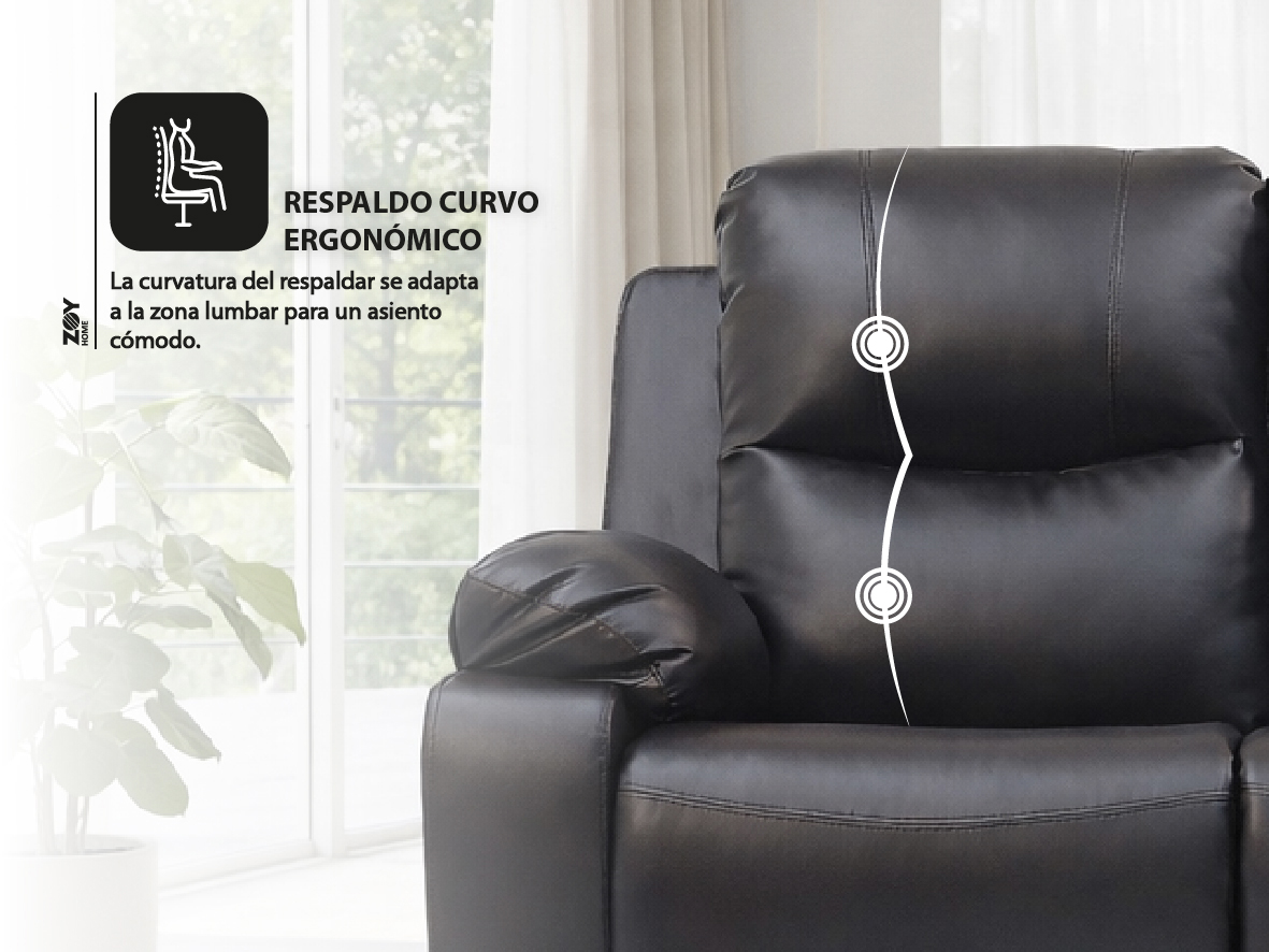 RECLINABLE 3 CUERPOS TABUK PU CAFE  CON POSAVASOS - 4