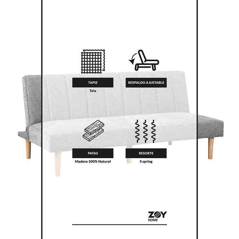 FUTON RAILAY TELA GRIS - 10