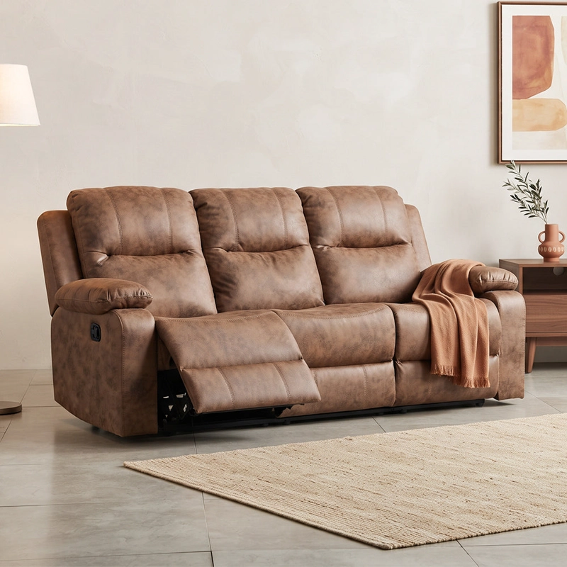 SOFA RECLINABLE 3 CUERPOS (3C) CON CONSOLA CENTRAL Y POSAVASOS TELA CAFE . TABUK - 1