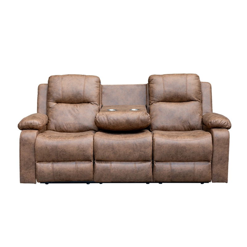 SOFA RECLINABLE 3 CUERPOS (3C) CON CONSOLA CENTRAL Y POSAVASOS TELA CAFE . TABUK - 5