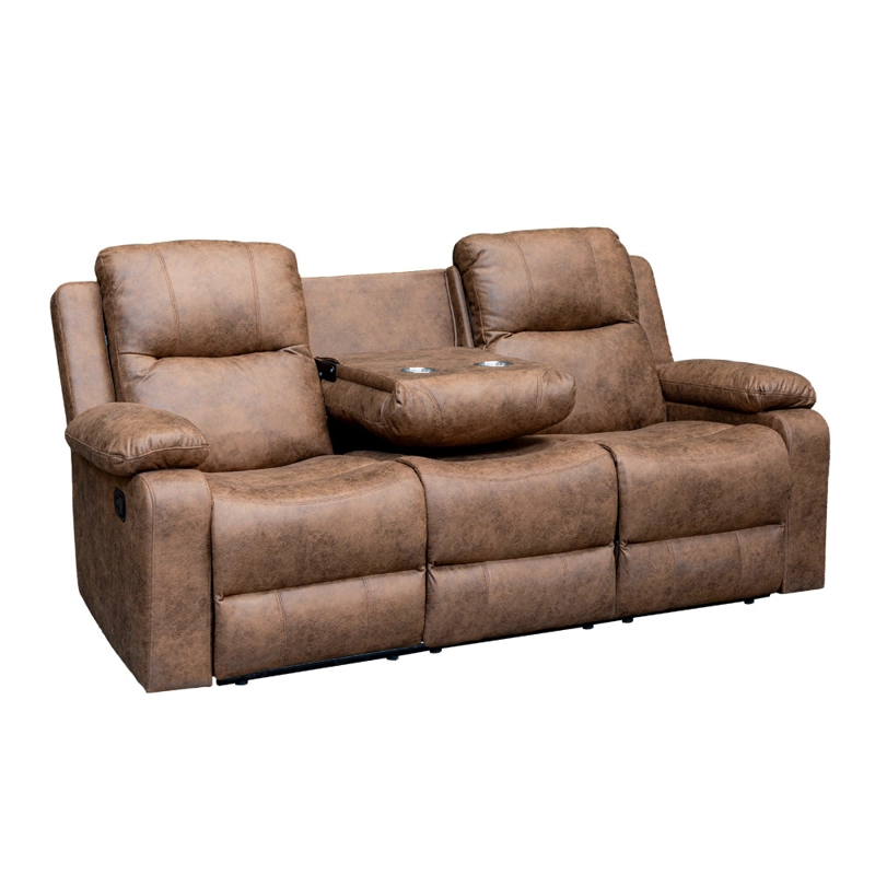 SOFA RECLINABLE 3 CUERPOS (3C) CON CONSOLA CENTRAL Y POSAVASOS TELA CAFE . TABUK - 7