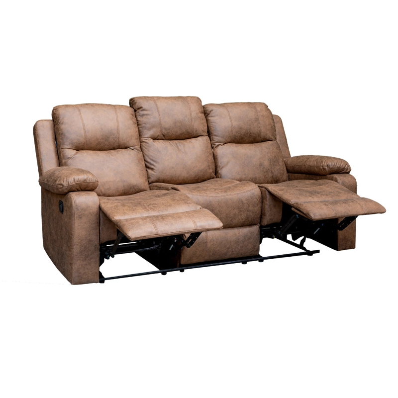 SOFA RECLINABLE 3 CUERPOS (3C) CON CONSOLA CENTRAL Y POSAVASOS TELA CAFE . TABUK - 8