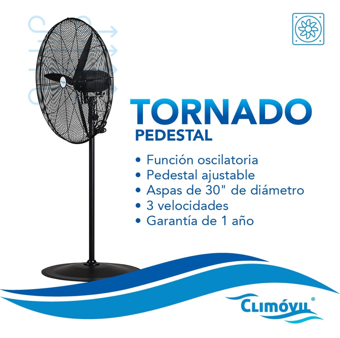 VENTILADOR INDUSTRIAL DE PEDESTAL. MODELO TORNADO DE 30 PULGADAS. FLUJO DE AIRE 18.120 M3/H - 3