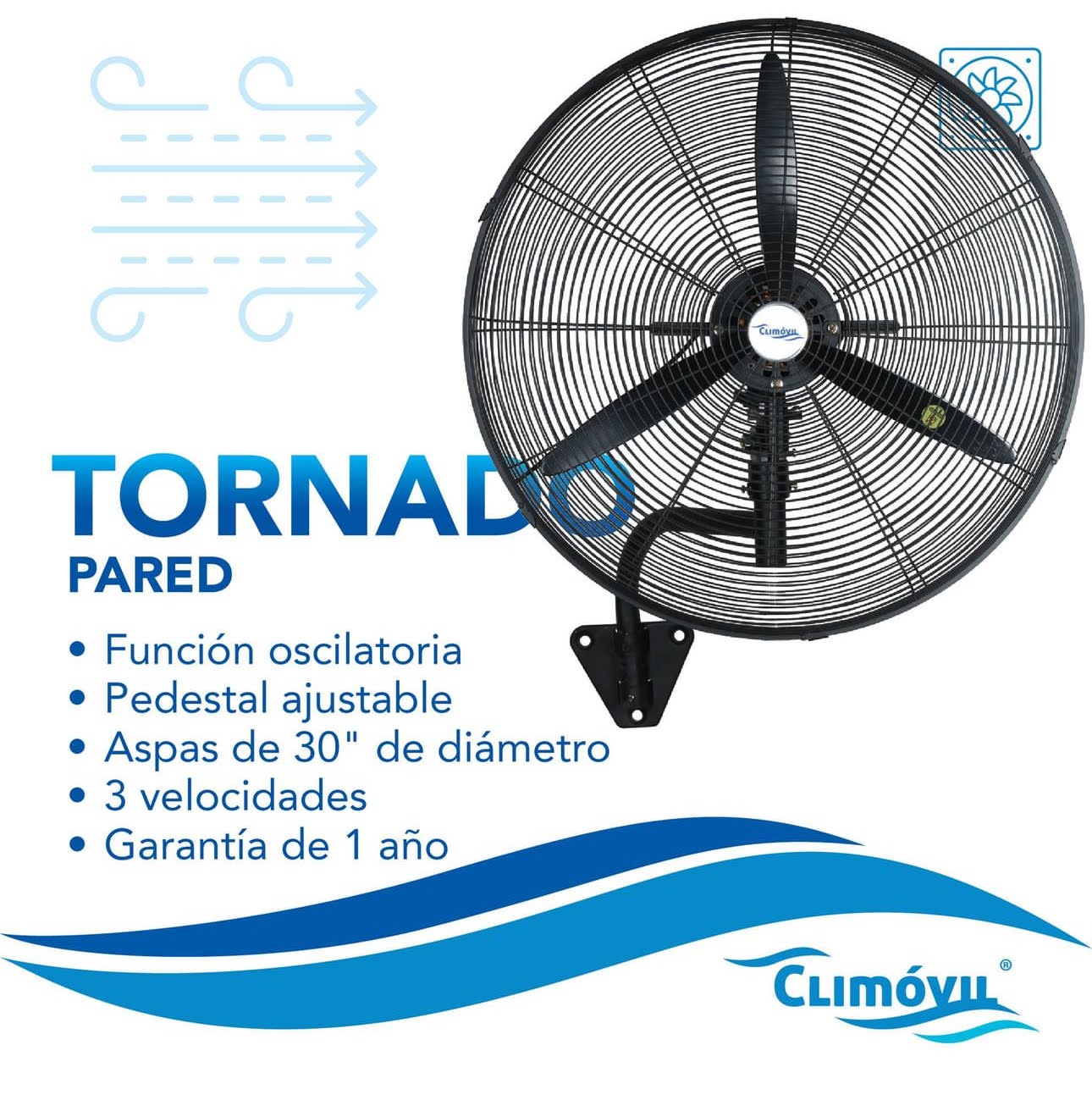 VENTILADOR INDUSTRIAL DE PARED, MODELO TORNADO DE 30 PULGADAS. FLUJO DE AIRE 18.120 M3/H - 3