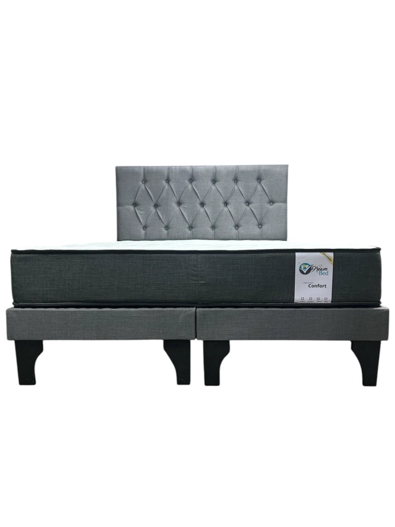 CAMA DREAMBED 2 PLAZAS EUROPEA CAPITONEADO GRIS - 1
