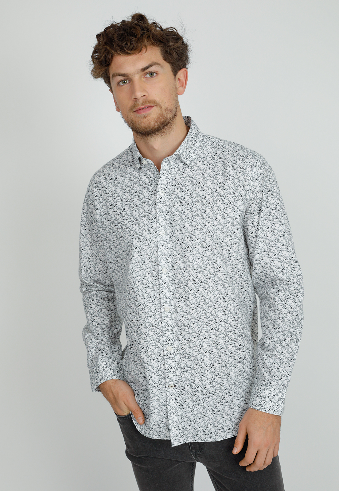 CAMISA MANGA LARGA HOMBRE SLIM FIT BARTON ALGODON BLANCO - 1