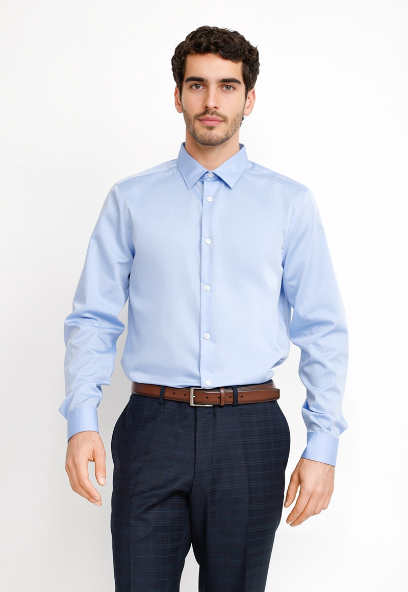 CAMISA HOMBRE FORMAL NON IRON (NO SE PLANCHA) CELESTE MEDIO - 1