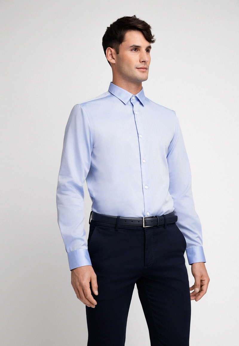 CAMISA HOMBRE FORMAL NON IRON (NO SE PLANCHA) CELESTE MEDIO - 1