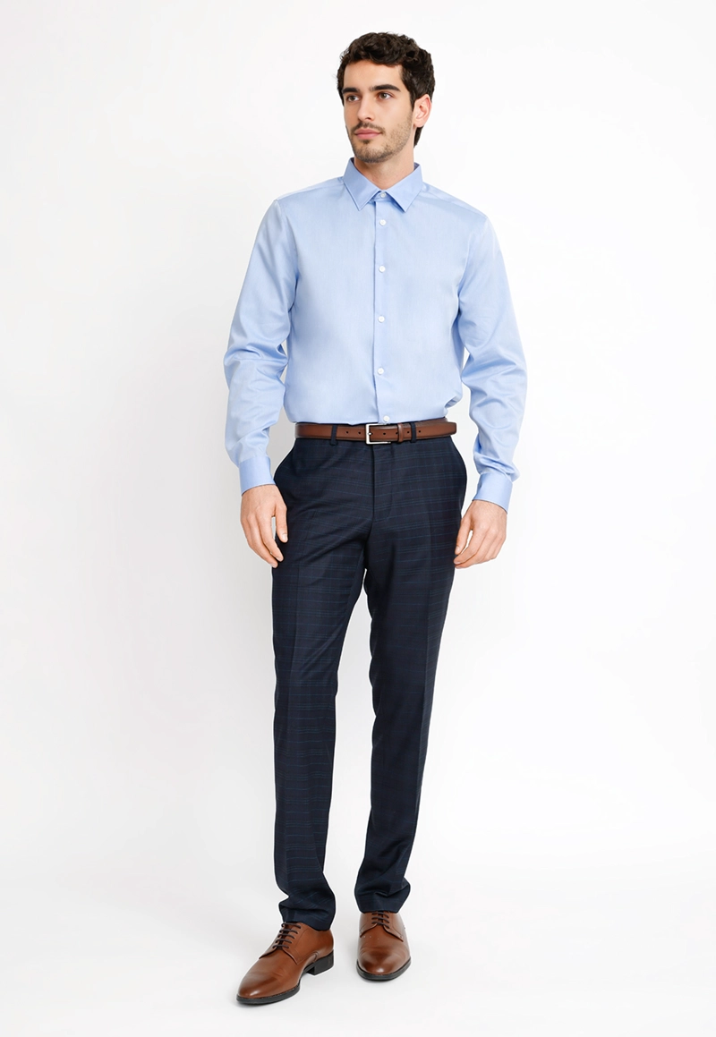 CAMISA HOMBRE FORMAL NON IRON (NO SE PLANCHA) CELESTE MEDIO - 4
