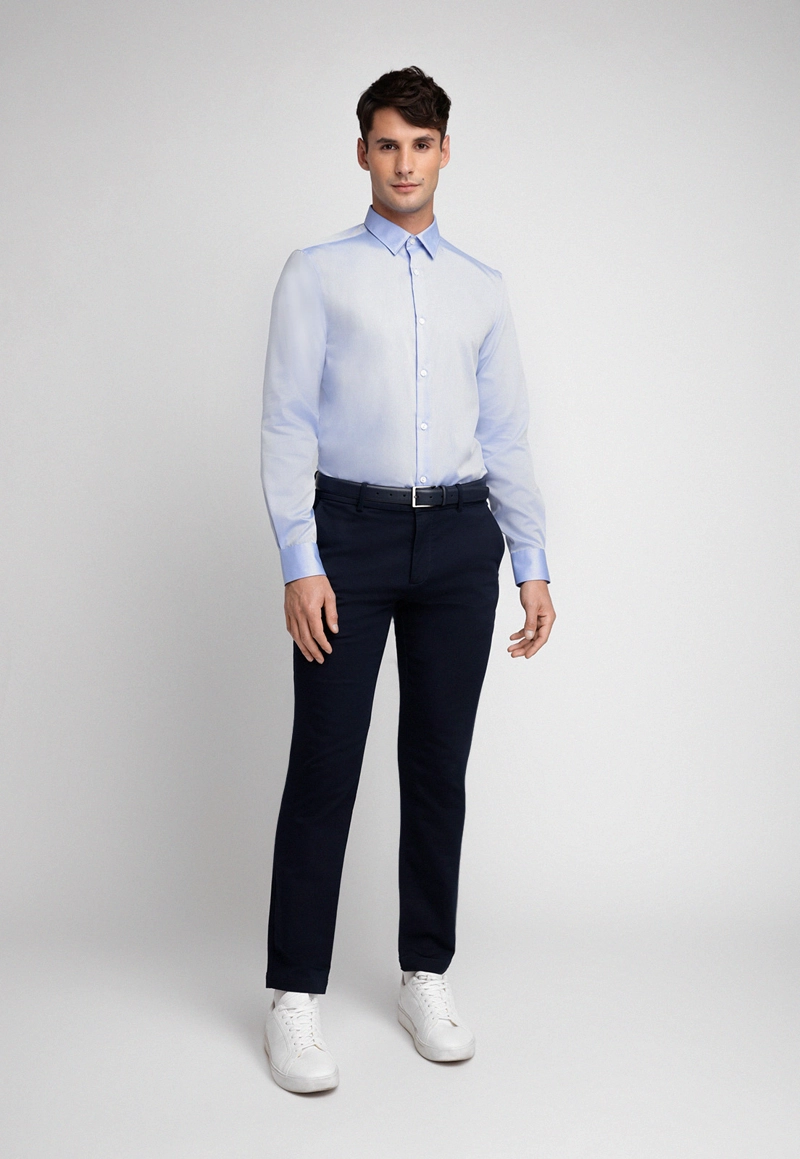 CAMISA HOMBRE FORMAL NON IRON (NO SE PLANCHA) CELESTE MEDIO - 4