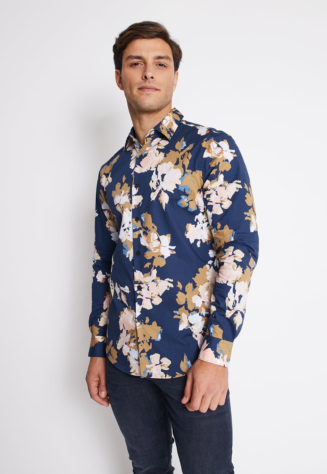 CAMISA HOMBRE MANGA LARGA STRETCH ESTAMPADA - 1