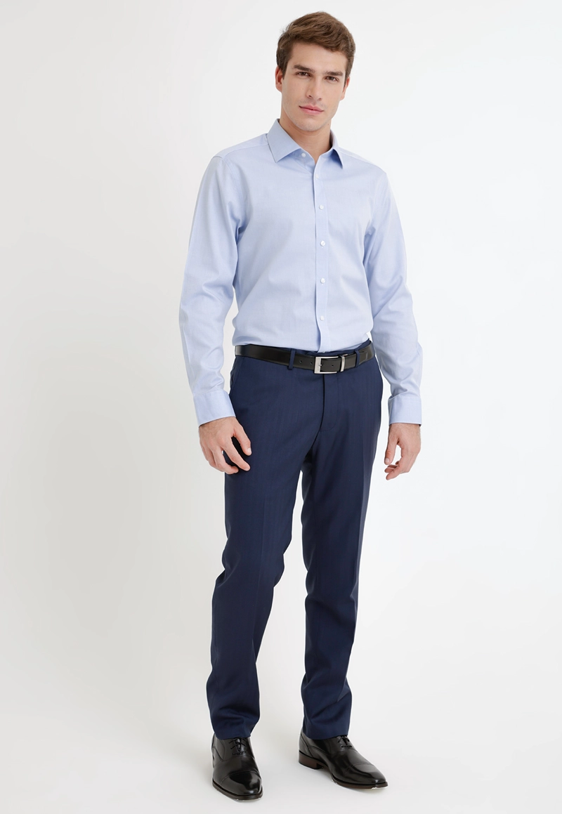 CAMISA FORMAL HOMBRE NON IRON ALGODON LISO CELESTE - 4