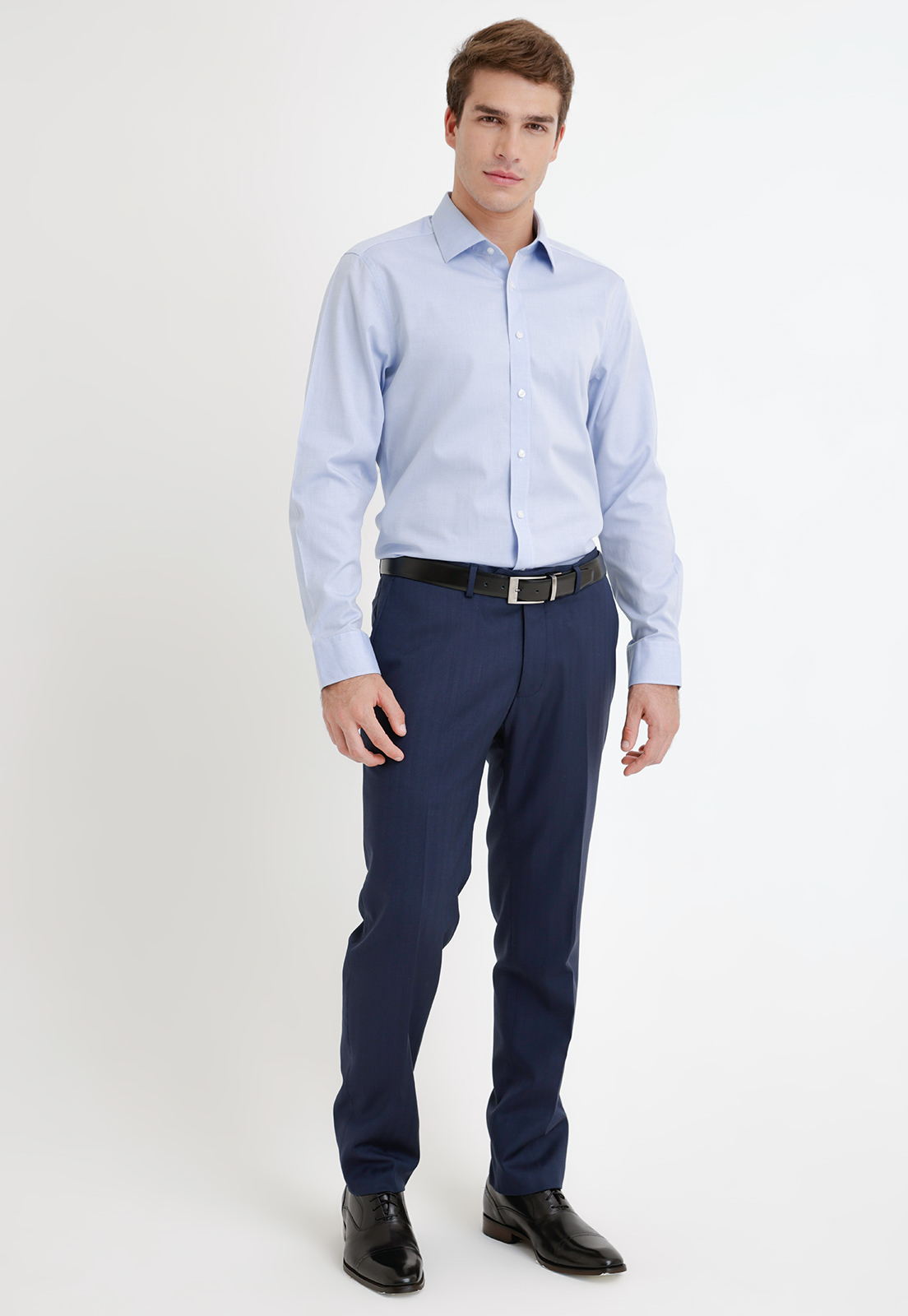 CAMISA FORMAL HOMBRE NON IRON ALGODON LISO CELESTE - 4