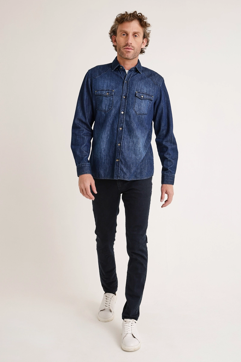 CAMISA MANGA LARGA HOMBRE SLIM FIT BANE ALGODON AZUL - 4