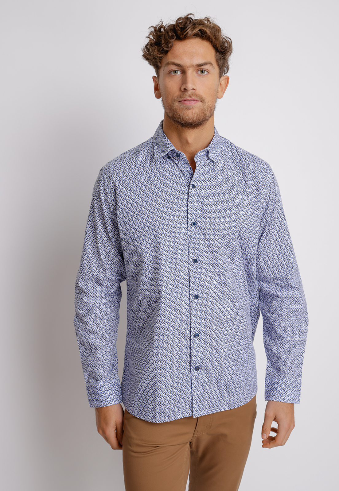 CAMISA MANGA LARGA HOMBRE SLIM FIT BAYMAX ALGODON AZUL - 1