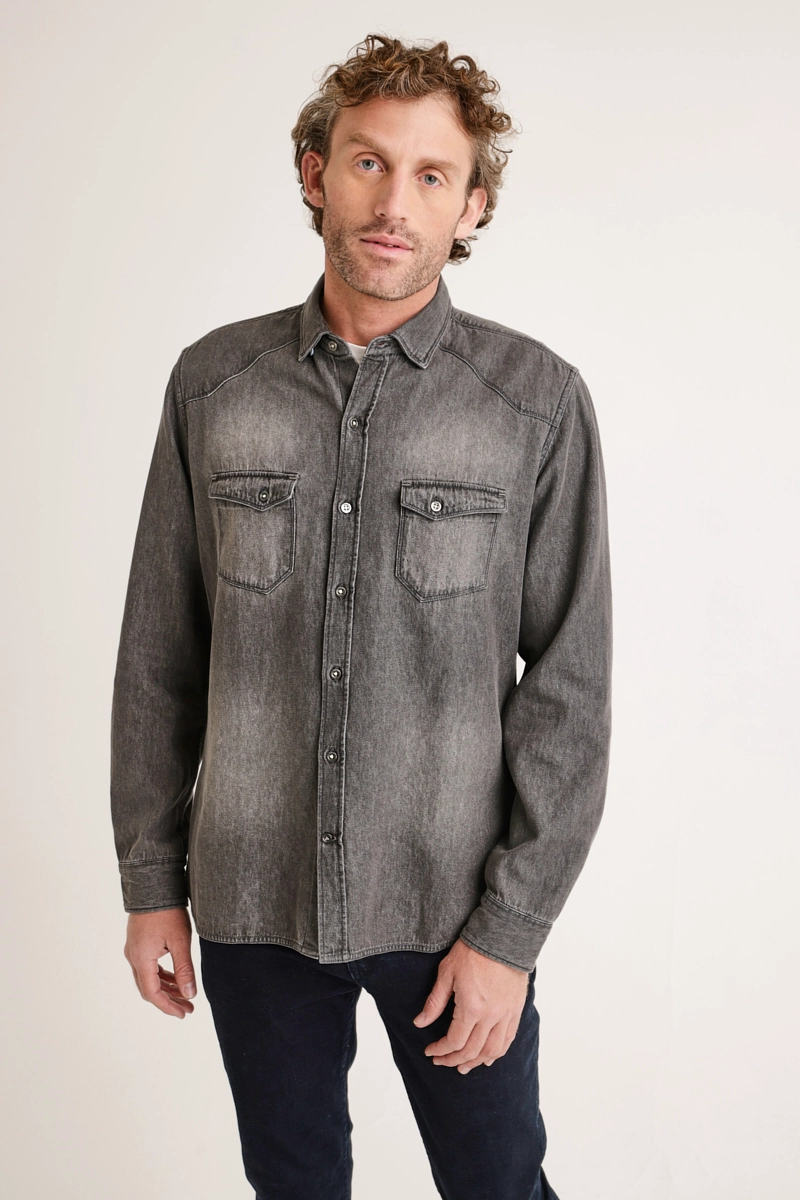 CAMISA MANGA LARGA HOMBRE SLIM FIT BANE ALGODON GRIS - 1