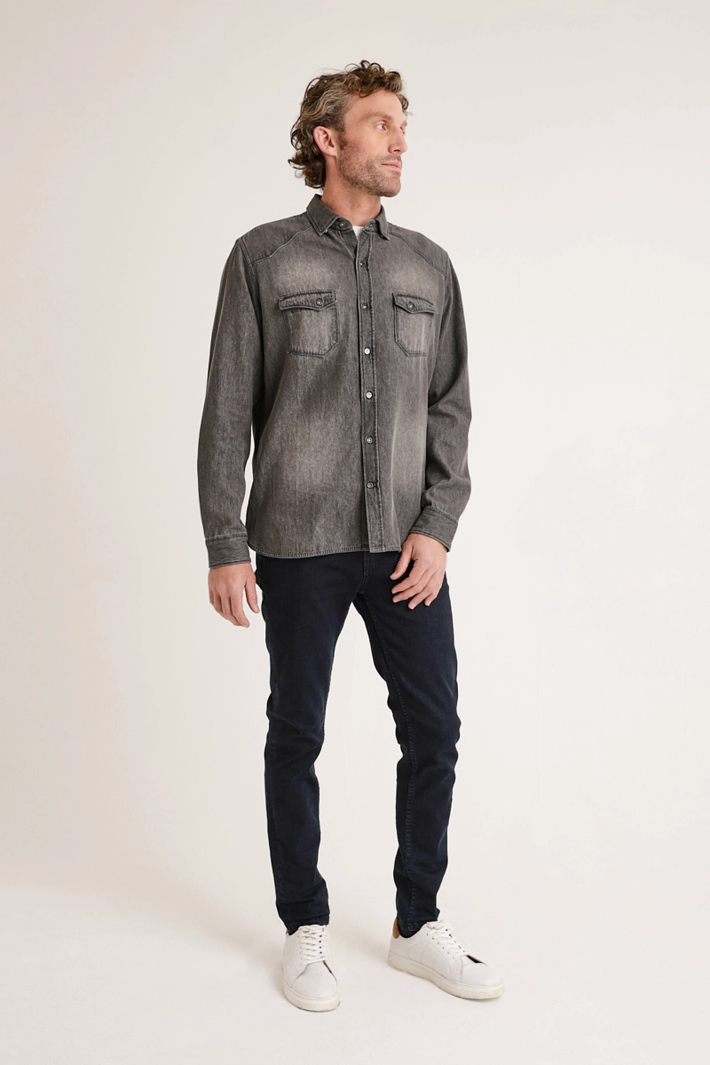 CAMISA MANGA LARGA HOMBRE SLIM FIT BANE ALGODON GRIS - 4