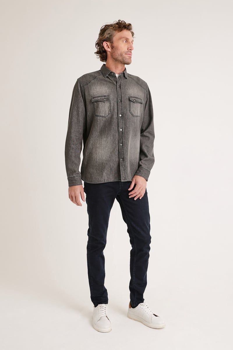 CAMISA MANGA LARGA HOMBRE SLIM FIT BANE ALGODON GRIS - 4