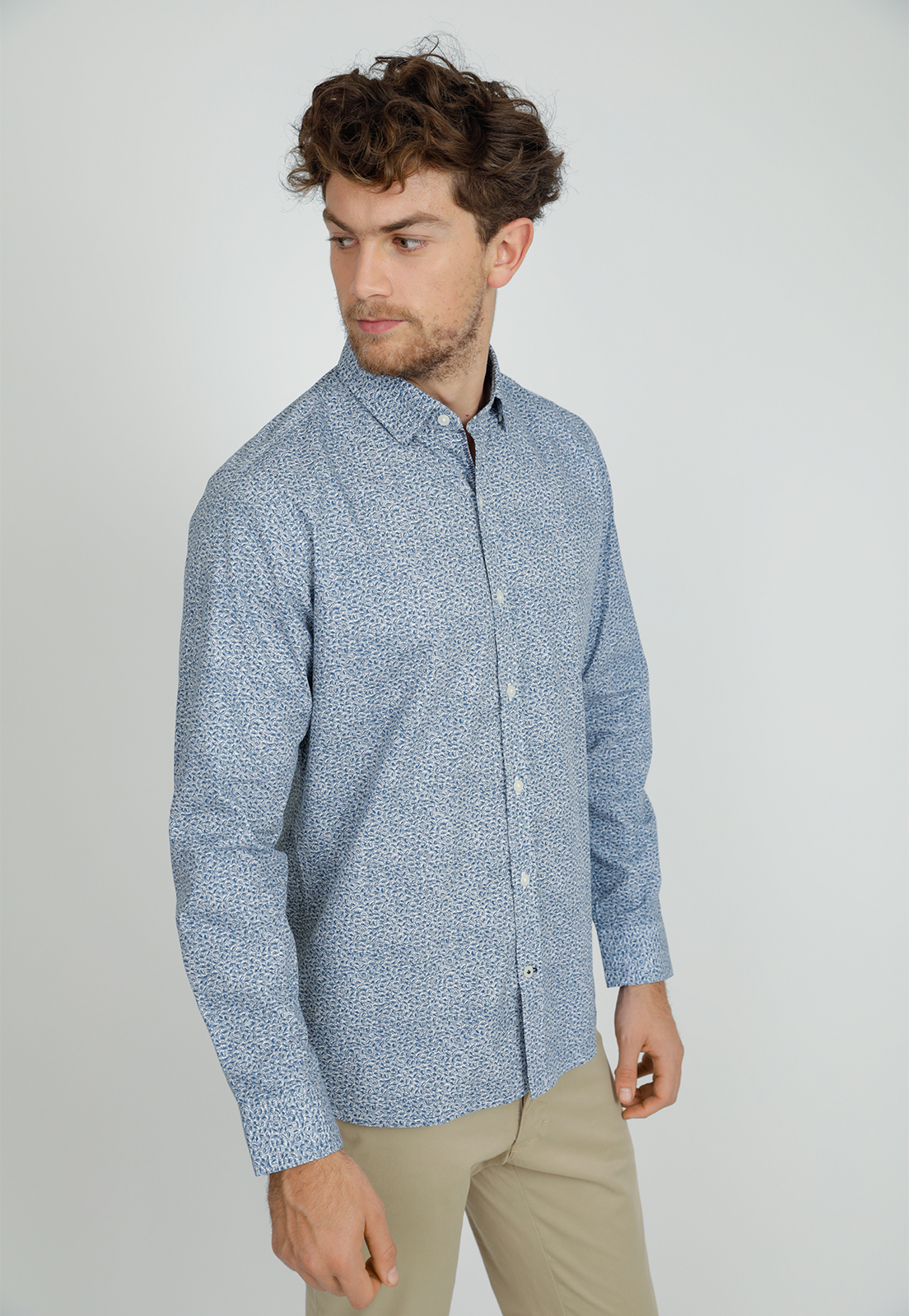 CAMISA MANGA LARGA HOMBRE SLIM FIT BARTON ALGODON AZUL - 1