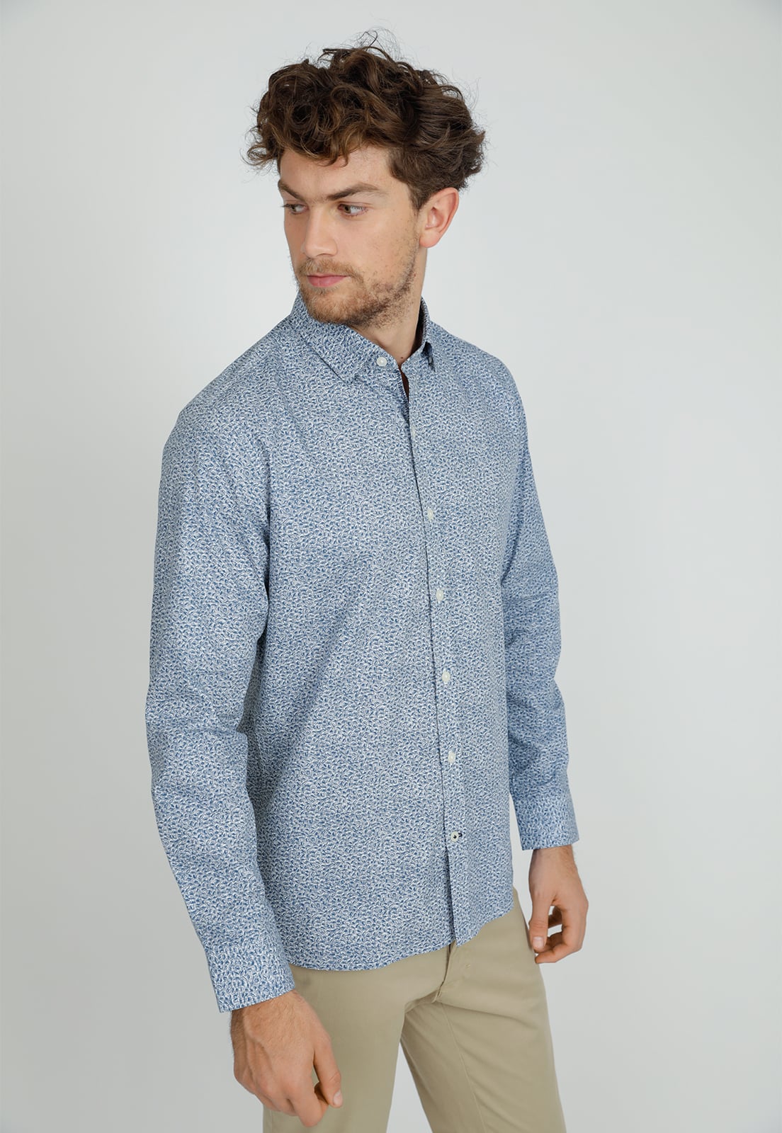 CAMISA MANGA LARGA HOMBRE SLIM FIT BARTON ALGODON AZUL - 1