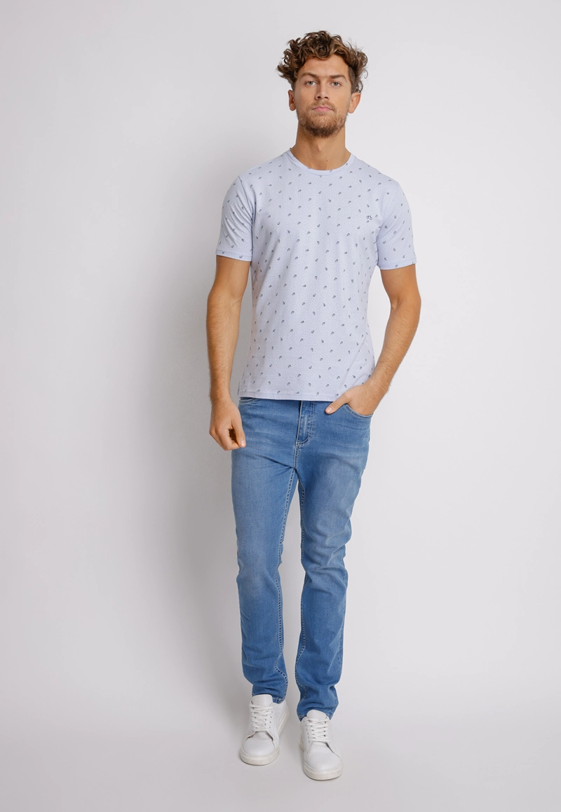 POLERA HOMBRE SLIM FIT MIQUELE ALGODON CELESTE - 4