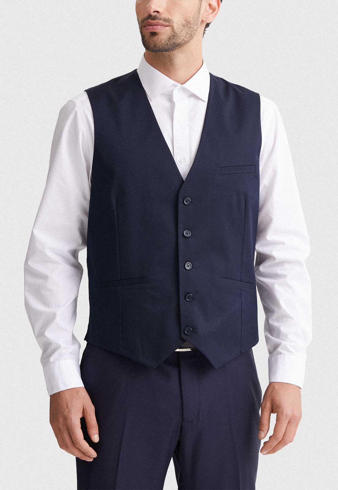 GILET FORMAL HOMBRE REGULAR TWILL AZUL MARINO - 1