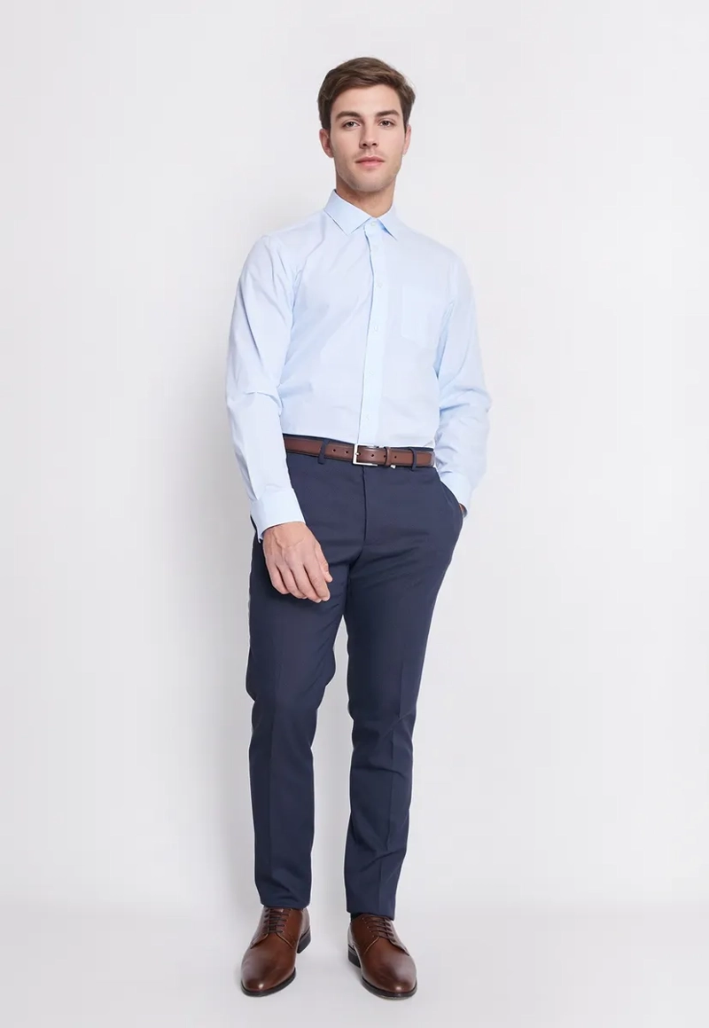 CAMISA FORMAL HOMBRE REGULAR POPLIN CELESTE - 4