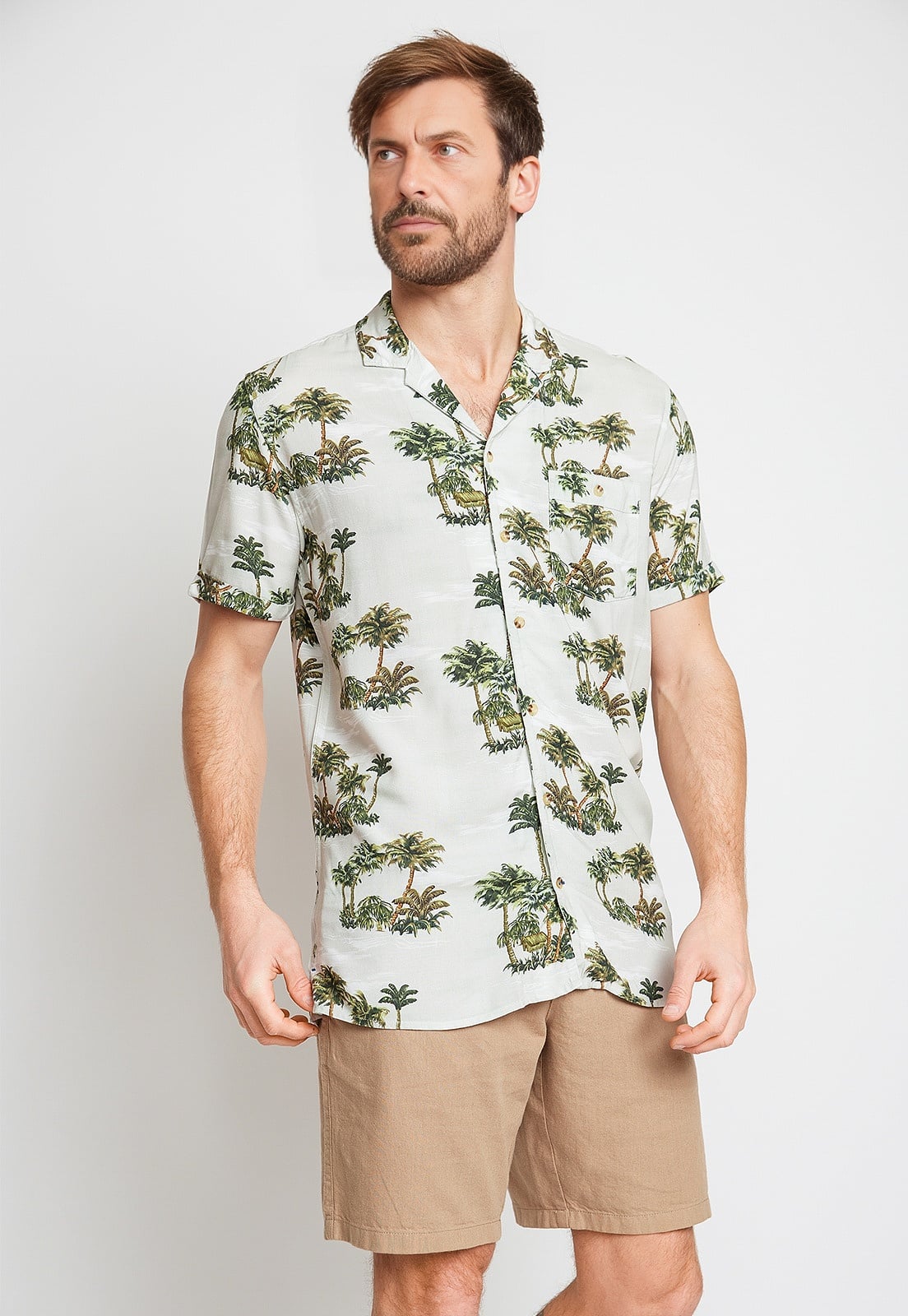 CAMISA HOMBRE VISCOSA ESTAMPADA RELAJADO BALTAZAR VERDE AGUA - 1
