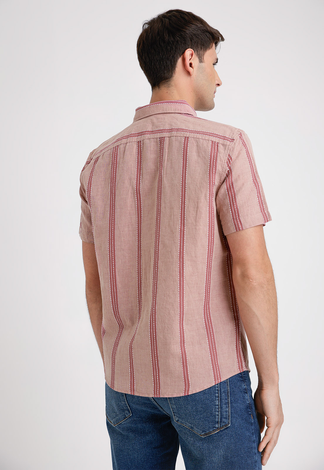 CAMISA HOMBRE MANGA CORTA LINO LISTADA ROUGE - 2