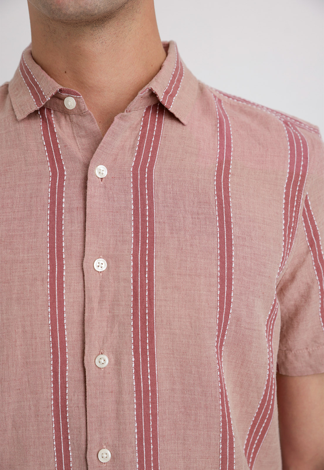 CAMISA HOMBRE MANGA CORTA LINO LISTADA ROUGE - 3