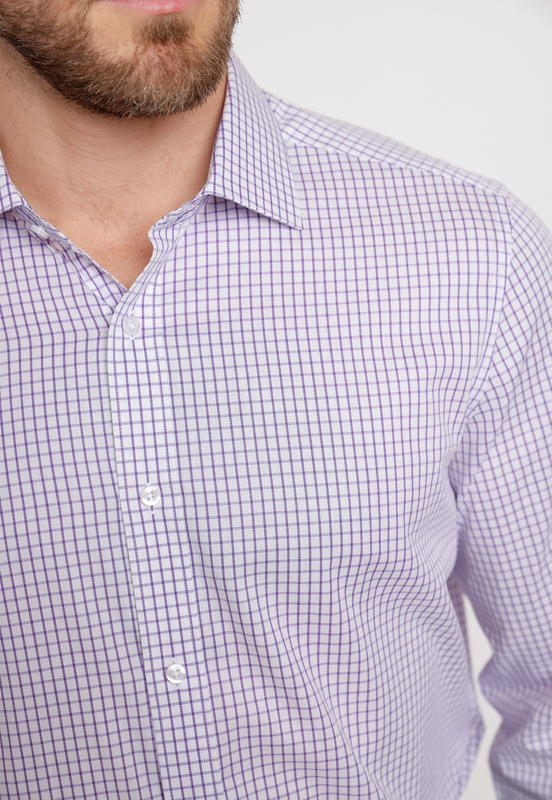 CAMISA FORMAL HOMBRE ALGODON CUADROS REGULAR CLASSIC LILA - 3