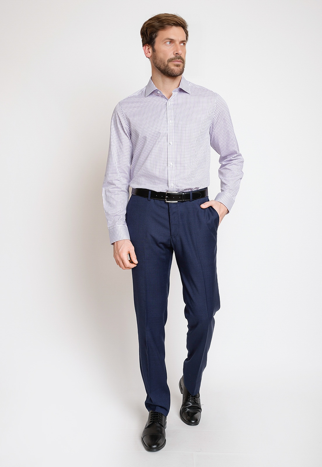 CAMISA FORMAL HOMBRE ALGODON CUADROS REGULAR CLASSIC LILA - 4