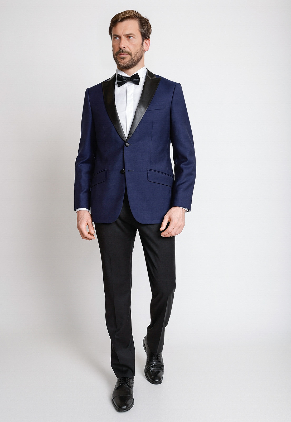 CHAQUETA FORMAL HOMBRE LANA S100'S LISO SLIM SMOKING AZUL - 4