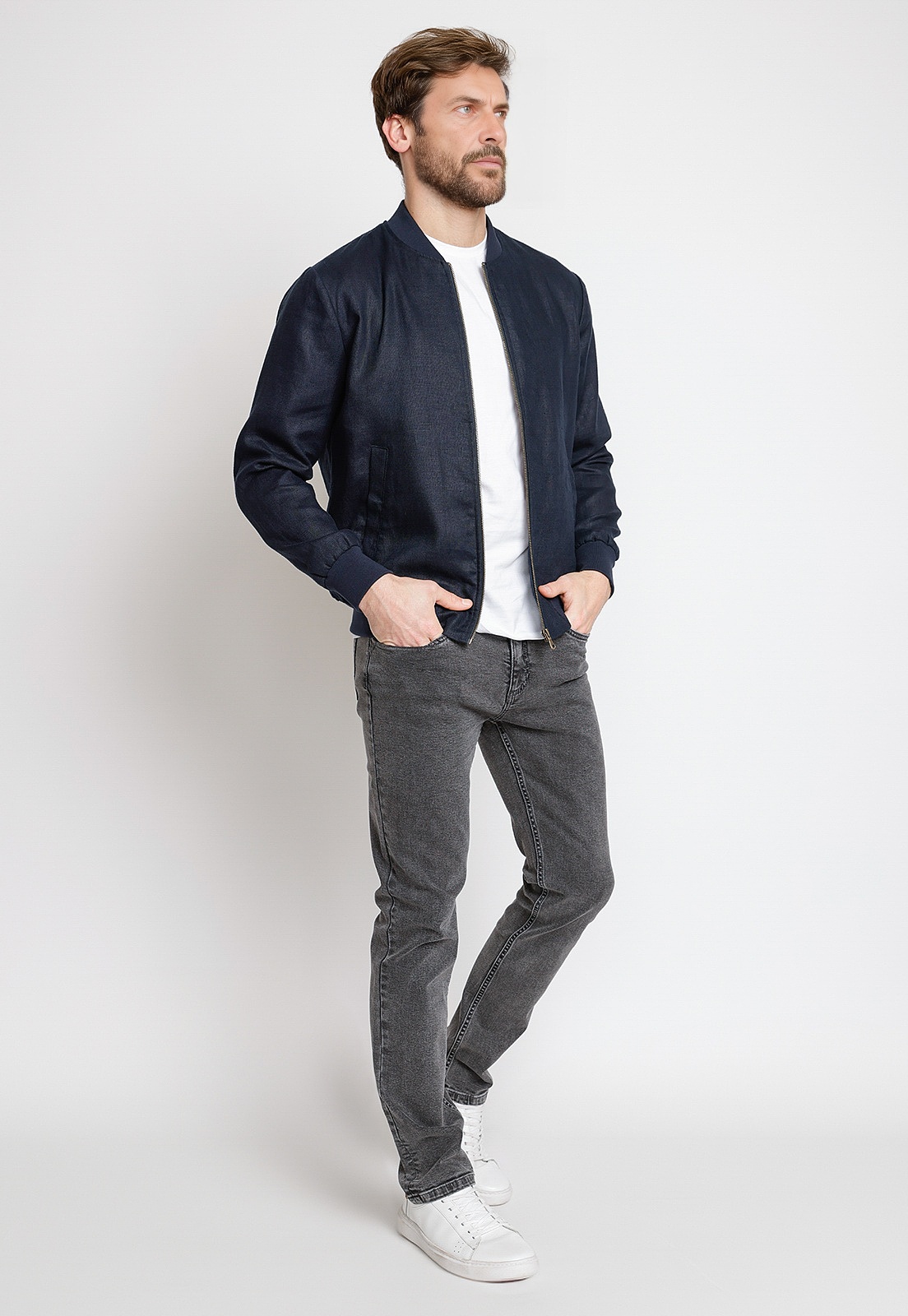 CHAQUETA HOMBRE LINO LISO SLIM TANAKA AZUL MARINO - 4