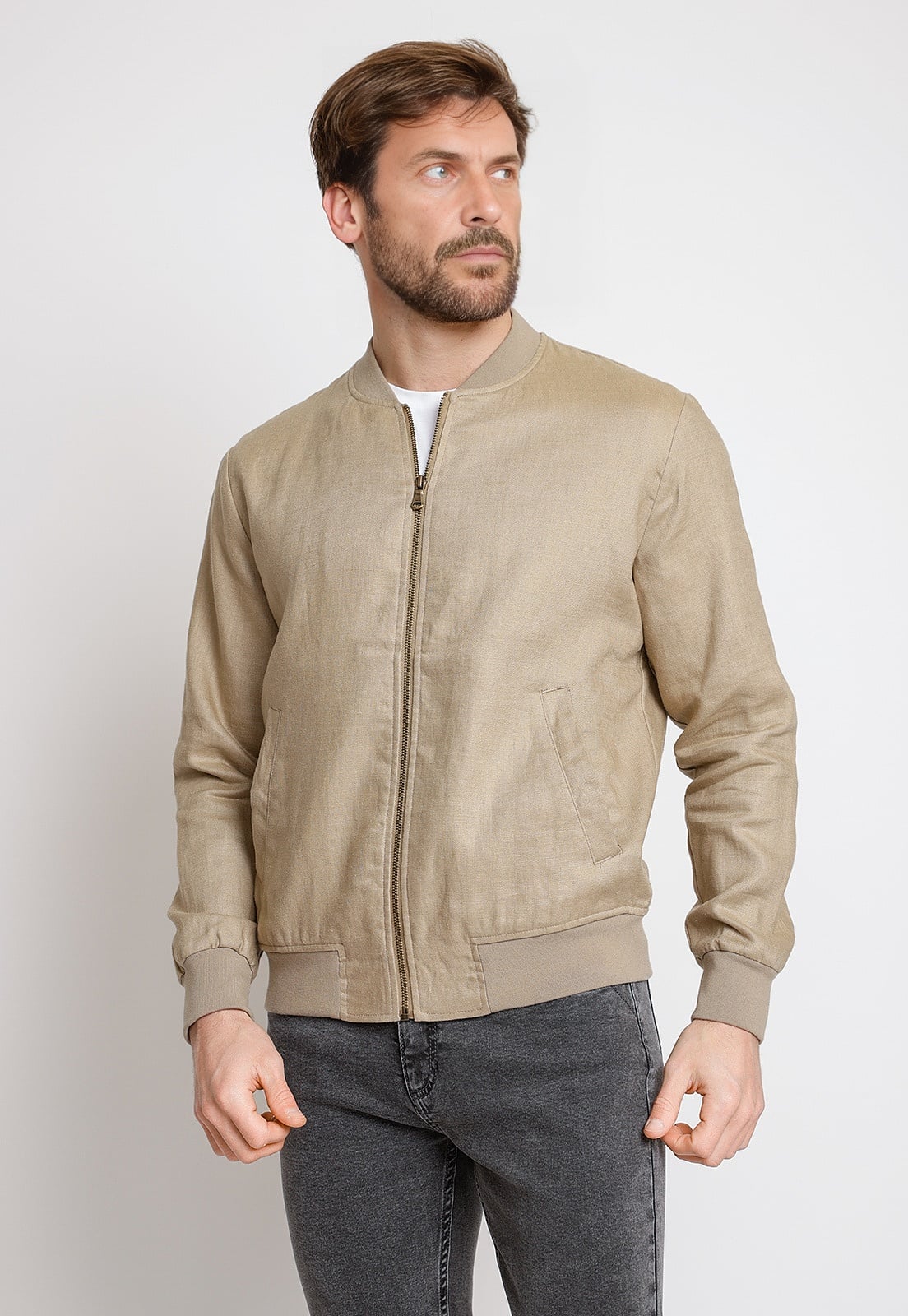 CHAQUETA HOMBRE LINO LISO SLIM TANAKA BEIGE - 1