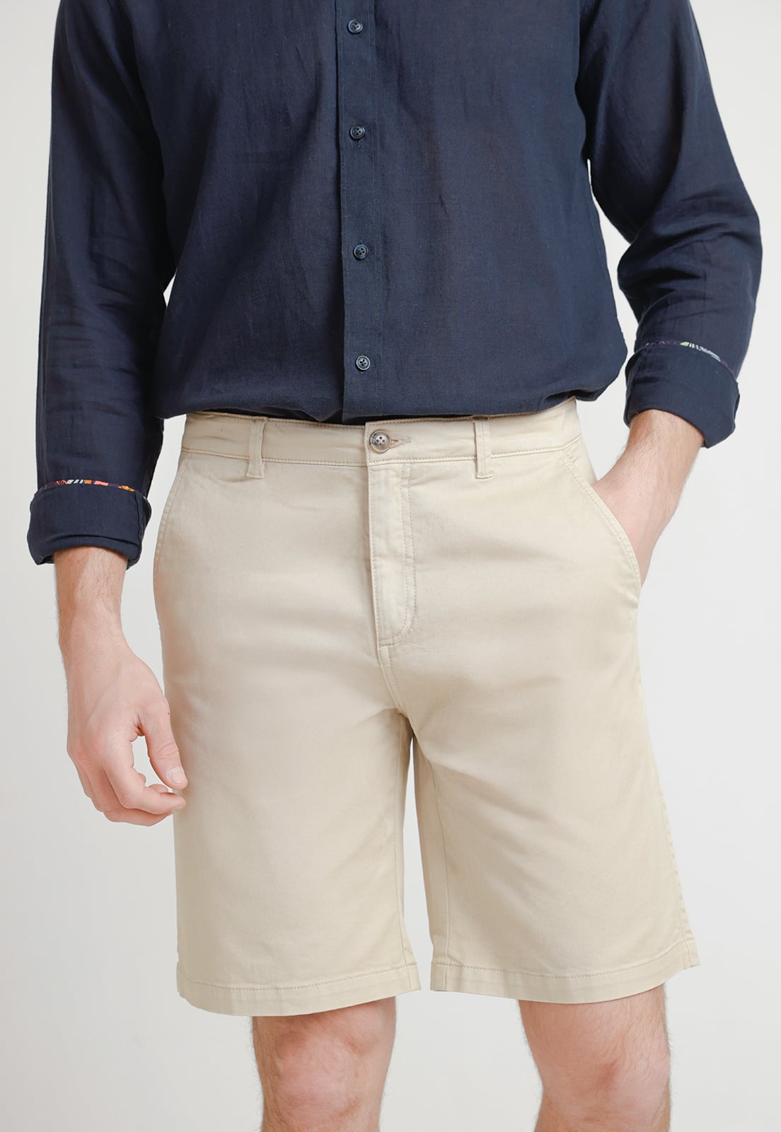 BERMUDA HOMBRE ALGODON LISO SLIM VALERIO BEIGE - 1